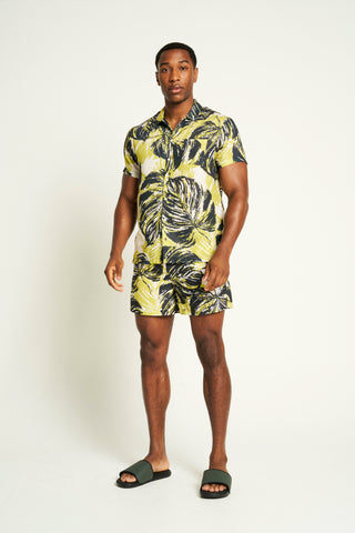 Men's Foliage Print Shirt & Shorts Set