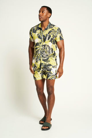 Men's Foliage Print Shirt & Shorts Set