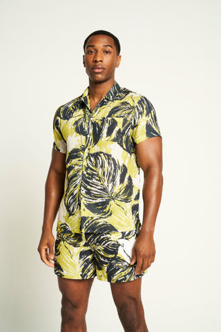 Men's Foliage Print Shirt & Shorts Set