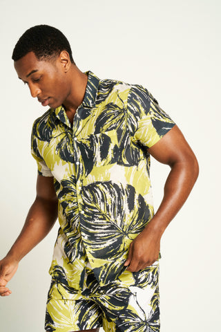Men's Foliage Print Shirt & Shorts Set