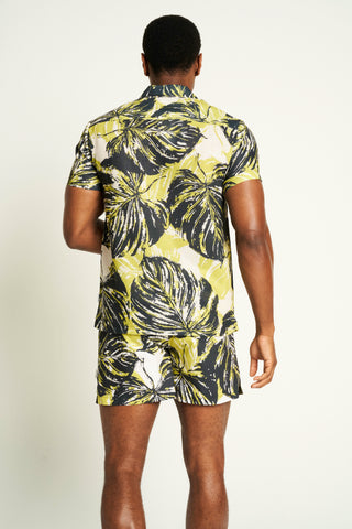 Men's Foliage Print Shirt & Shorts Set
