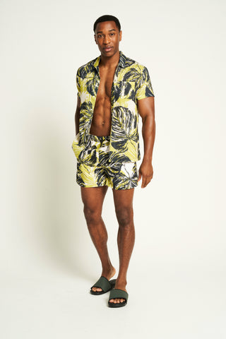 Men's Foliage Print Shirt & Shorts Set