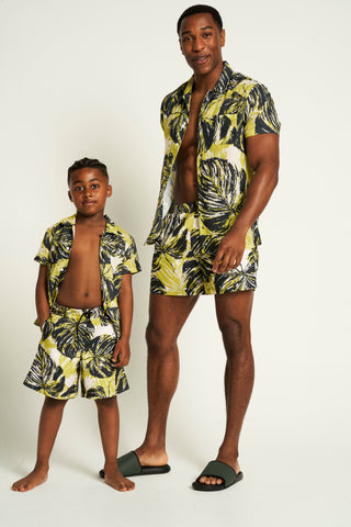 Men's Foliage Print Shirt & Shorts Set