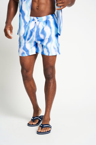 Men's Waves Print Shirt & Shorts Set