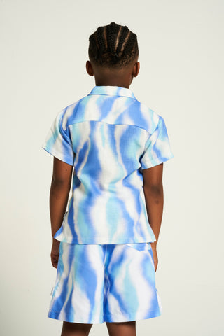 Boys Waves Print Shirt & Shorts Set